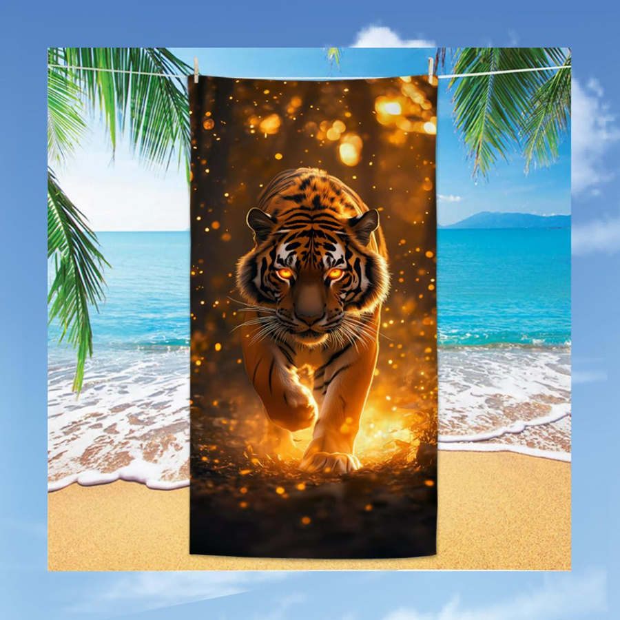 Tiger Strandtuch aus Mikrofaser mit Digitaldruck und Sonnenschutz, Extra Groß, B: 40 cm, H: 60 cm - Bild 3