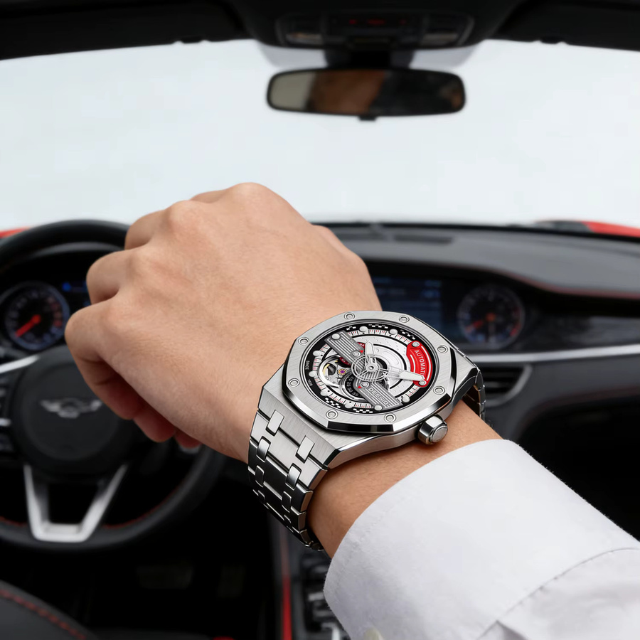 DEESIO Herren Armbanduhr, Automatik, Edelstahl, Silber, Leuchtzeiger - Bild 5