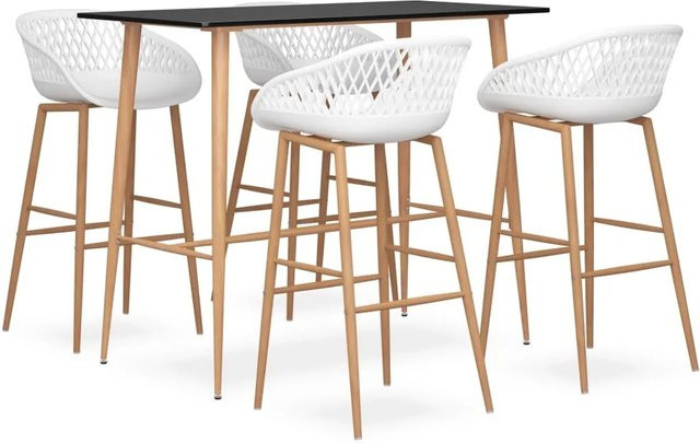 vidaXL 5-tlg. Bar-Set Modell 8 in Schwarz und Weiß mit Tisch und Stühlen aus MDF und Metall - Bild 1