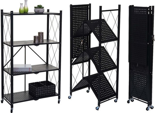 MCW Wohnregal J85 Klappbar aus Stahl in Schwarz mit 4 Ebenen B: 126 cm, H: 71 cm, T: 36 cm - Bild 1