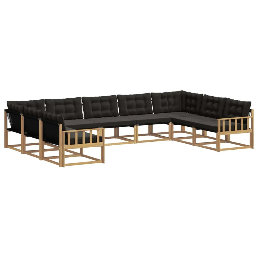 vidaXL Outdoor-Sofagarnitur 9-teilig aus Akazienholz mit Textilene und Kissen in Weiß-Schwarz - Bild 2