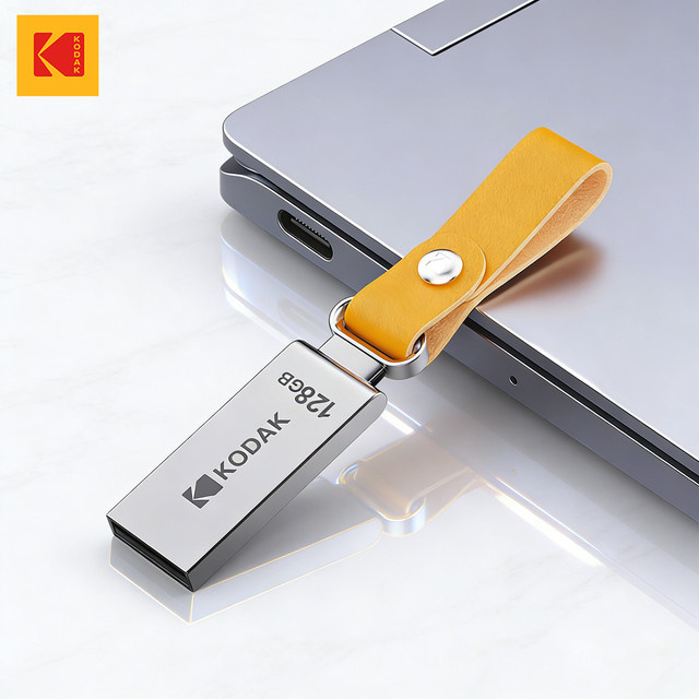 Kodak USB 2.0 Flash-Laufwerk mit Leder-Lanyard und Metall-Gehäuse, Wasserdichter USB-A Speicherstick - Bild 1