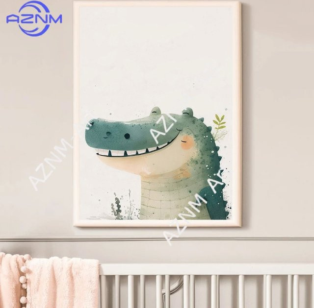 KAYOU Kinderzimmer Leinwandbilder mit Tier-Motiven Giraffe Nilpferd Krokodil in Mehrfarbig - Bild 1
