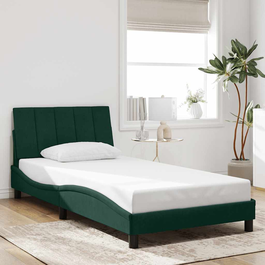 vidaXL Bettgestell Hanko mit LED in Dunkelgrün aus Samt, B/T/H: 100 x 200 x 74,5 cm - Bild 4