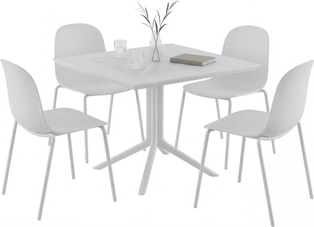 DELUKE Gartenmöbel-Set MARA mit Tisch und 4 Stühlen aus Metall und Polypropylen in Weiß, B/T/H: 186 x 182 x 85 cm - Bild 1