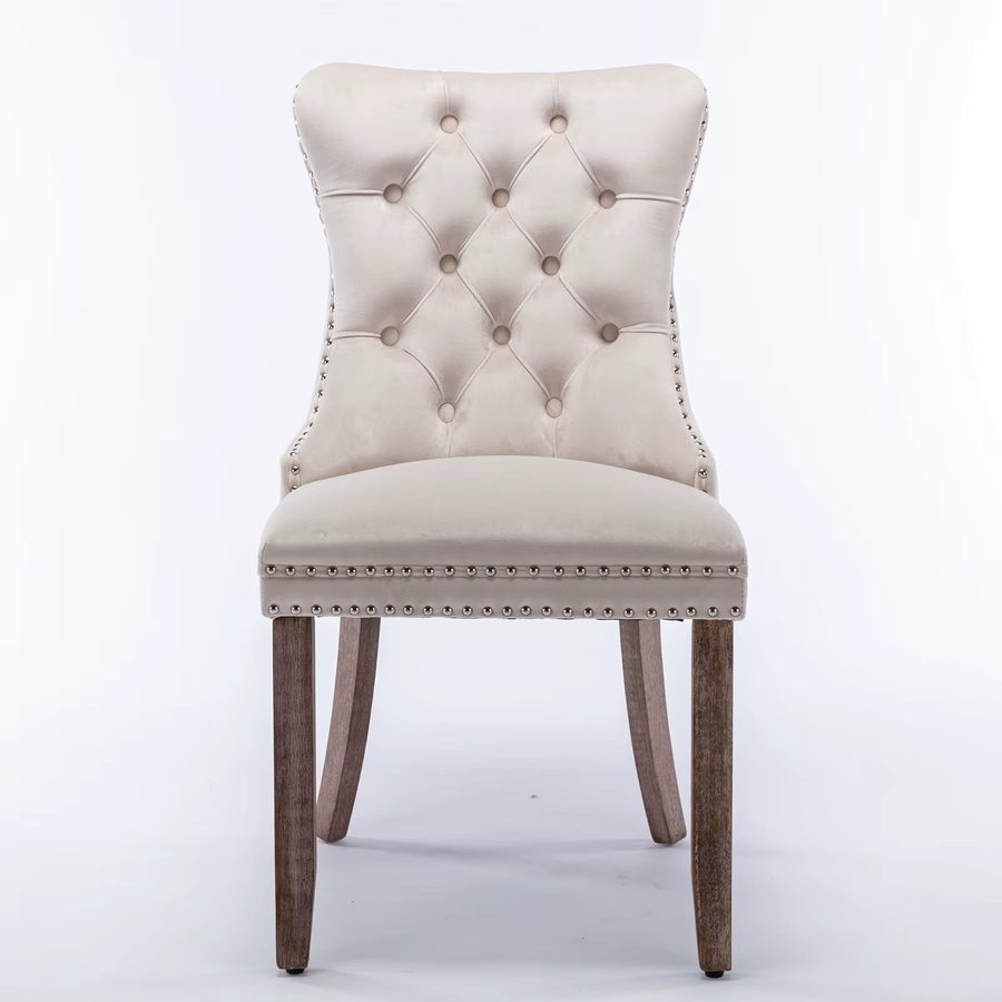 Svintora 2er-Set Esszimmerstühle aus Samt in Beige mit Massivholzbeinen und gestepptem Design, H x B x T: 95 x 65 x 50 cm - Bild 2