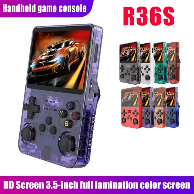 R36s Handheld-Spielkonsole von yydzkj mit 3,5 Zoll IPS-Bildschirm, 128GB Speicher, Open-Source-Linux und Retro-Funktionen in Lila - Bild 1