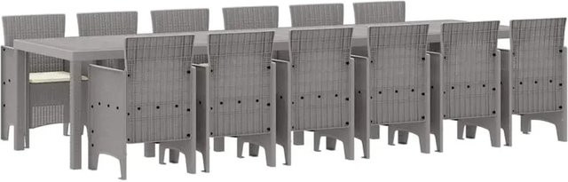 vidaXL Garten Essgruppe aus Poly Rattan, 13-teilig, Hellgrau - Bild 1
