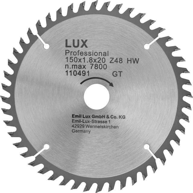 LUX-TOOLS HM-Kreissägeblatt für Holz mit 48 Zähnen, Durchmesser: 150 mm, Bohrung: 20 mm, Farbe: Silber - Bild 1