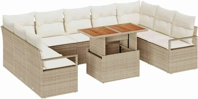 vidaXL Garten-Sofa-Set 10-tlg in Beige mit Kissen und Couchtisch für Terrasse und Garten - Bild 1