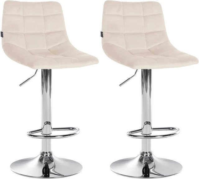 DELUKE Barhocker 2er Set DUBAI Barstühle aus Samt in Creme mit Chromgestell und Rückenlehne - Bild 1