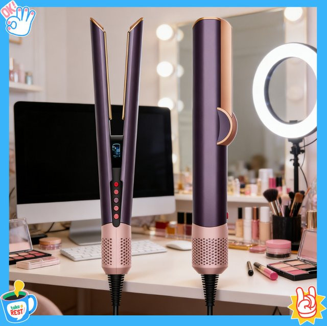 2-in-1 Haarglätter und Föhn mit Negativ-Ionen-Technologie, pink - Bild 1