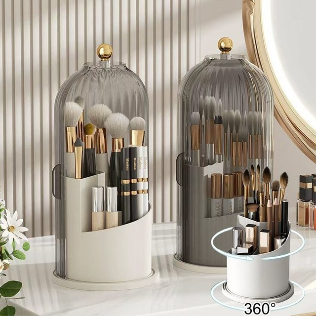 Rotierende transparente Kosmetik-Aufbewahrungsbox aus Acryl für Make-up und Schreibtischzubehör in Weiß - Bild 1