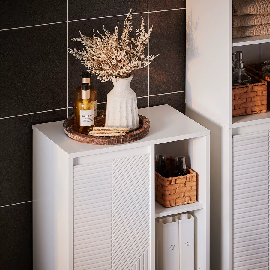 SoBuy BZR156-W Badschrank Weiß mit Kippsystem und Wäschesack für kleine Badezimmer - Bild 5