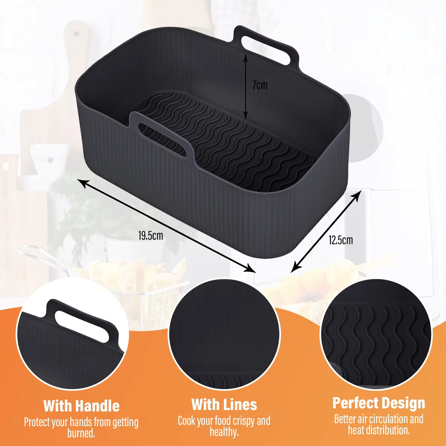 2er-Set Silikon Airfryer Einsätze Rechteckig in Blau als wiederverwendbare Backform für Heißluftfritteusen - Bild 2