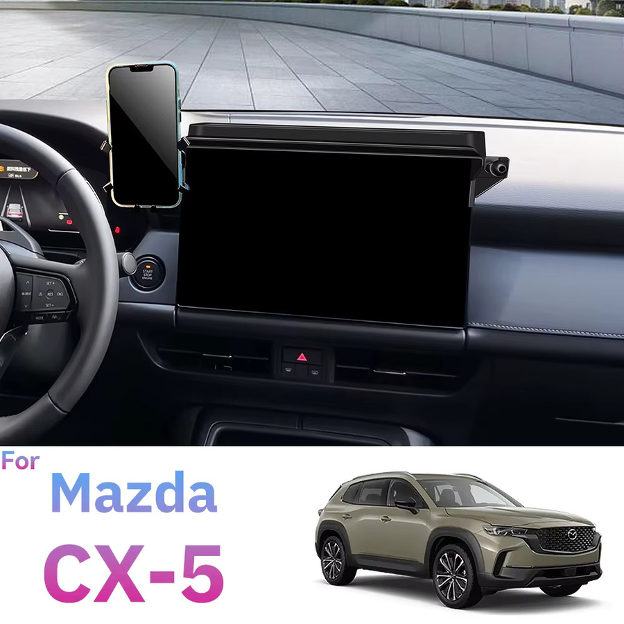 Dualer kabelloser Qi-Handyhalter mit Bildschirm-Fixierclip für Mazda CX-5 2026, Farbe: Schwarz - Bild 2