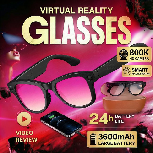 GUHUAVMI Smart Glasses mit Kamera, Bluetooth, KI-Chat und Sprachübersetzung in Schwarz - Bild 1