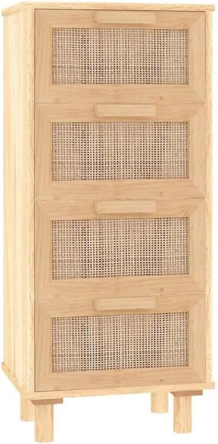 vidaXL Sideboard in Braun aus Massivholz Kiefer und Natur-Rattan im Boho-Stil, B/T/H: 40 x 30 x 90 cm - Bild 1