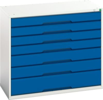 Schubladenschrank Bott verso mit 7 Schubladen, abschließbar, Stahlblech, lichtgrau/enzianblau, B/T/H: 105 cm x 55 cm x 90 cm - Bild 1