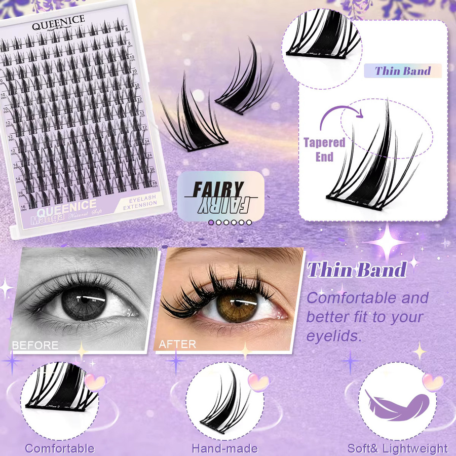 QUEENICE Manga Wimpernbüschel, Einzelwimpern, 8-16mm, Unisex - Bild 4