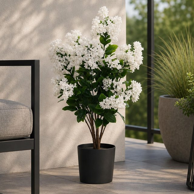 MCW Künstlicher Flieder Q87 Dekopflanze in Weiß, Outdoor Kunstpflanze aus Polyethylen, H x B x T: 64 x 35 x 35 cm - Bild 2