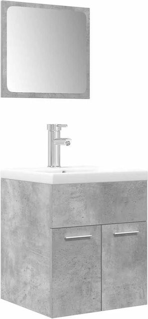 vidaXL 3-teiliges Badmöbel-Set in Betongrau mit Waschbeckenunterschrank, Spiegel und Waschbecken mit Wasserhahn aus Holzwerkstoff, Glas und Keramik - Bild 1