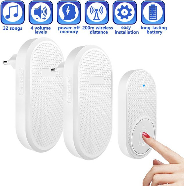 SECUGARD Drahtlose Smart Home Türklingel mit 32 Melodien und Notfall-Alarm in Weiß - Bild 1