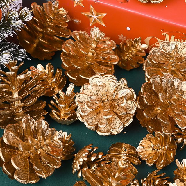 iYOE 30 Stück goldene Weihnachts-Tannenzapfen aus Kunststoff als realistische Weihnachtsbaumornamente und Urlaubsdekoration, Größe: 2–5 cm - Bild 1