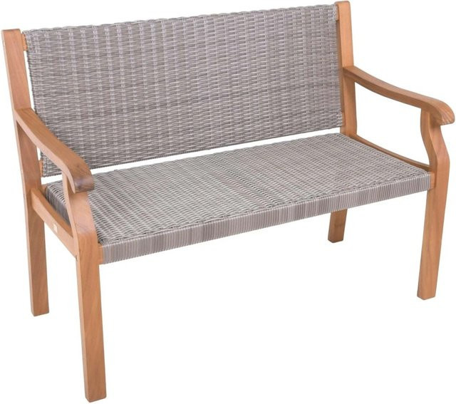 DELUKE Gartenbank BARI aus Eukalyptus-Holz in Natur, wetterfeste Outdoor-Sitzbank mit Armlehnen, Breite: 120 cm - Bild 1