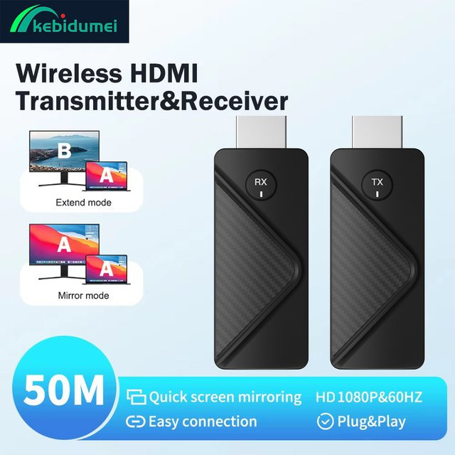 Kebidumei Kabelloser HDMI Video Sender und Empfänger Extender Adapter Dongle in Schwarz für TV, Monitor und Projektor - Bild 1