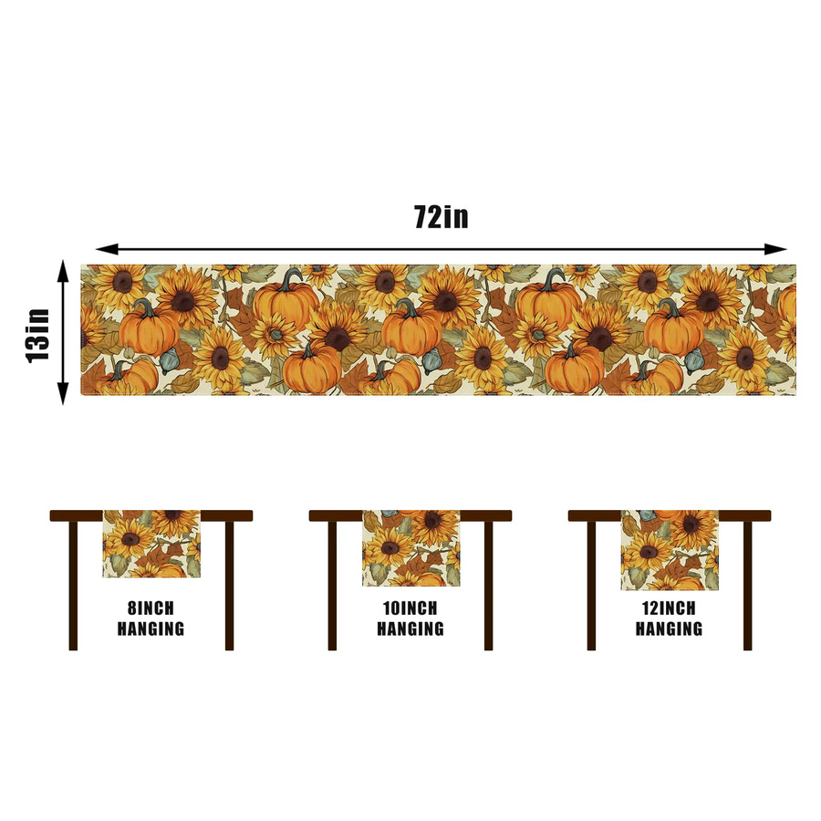 VIKAMA Tischläufer mit Aquarell-Kürbis- und Sonnenblumen-Motiv in Mehrfarbig, Landhausstil Herbst-Dekoration, B/H: 90,0 x 33,0 cm - Bild 4