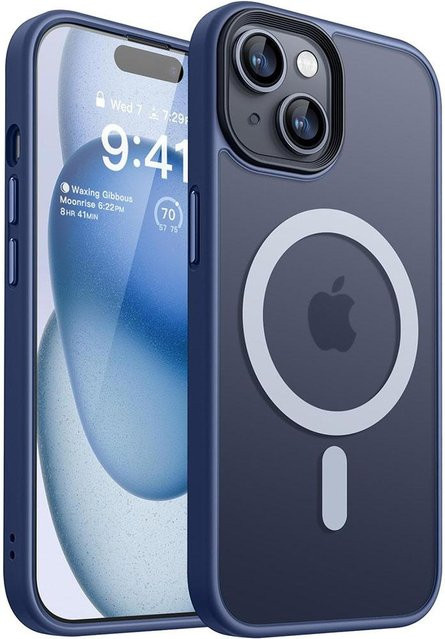 Luxus Hybrid Handyhülle mit MagSafe Magnet für iPhone 15, 14 Plus, 13 Pro Max und 15 Pro, mattierte Hartschale aus Silikon, transparent blau - Bild 1