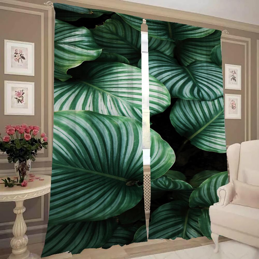 MH Vorhänge mit Blätter-Design für Küche und Wohnzimmer, 2er-Set, halbtransparent, Breite: 50 cm, Höhe: 70 cm - Bild 3