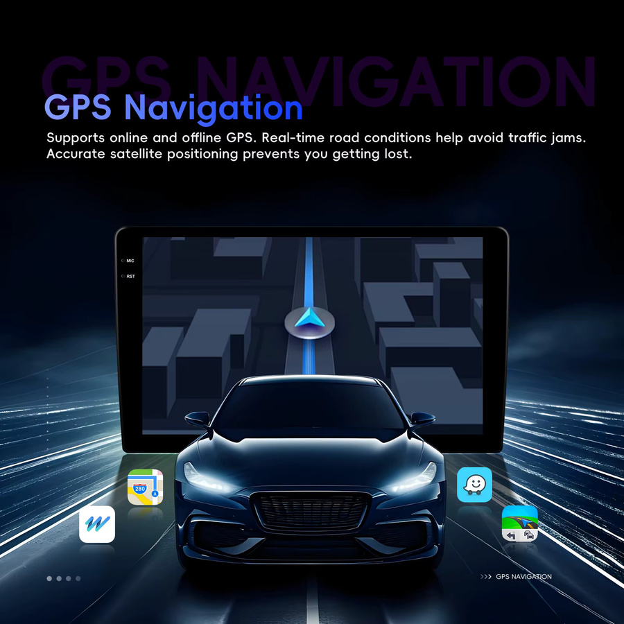 Podofo Universelles Autoradio mit 9,5 Zoll Display, 4GB RAM + 64GB Speicher, kabelloses CarPlay, Android Auto, WIFI, GPS, Bluetooth und FM RDS in Schwarz - Bild 3
