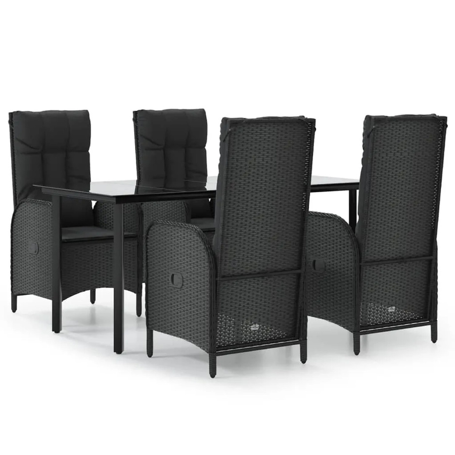 vidaXL 5-teilige Garten-Essgruppe aus Poly-Rattan mit Kissen in Schwarz - Bild 2