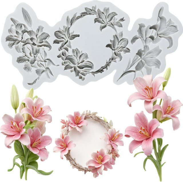 Mujiang molds Factory Silikonform Blumengirlande mit Schnörkel-Relief in Grau für Fondant, Kuchen und Schokolade - Bild 1