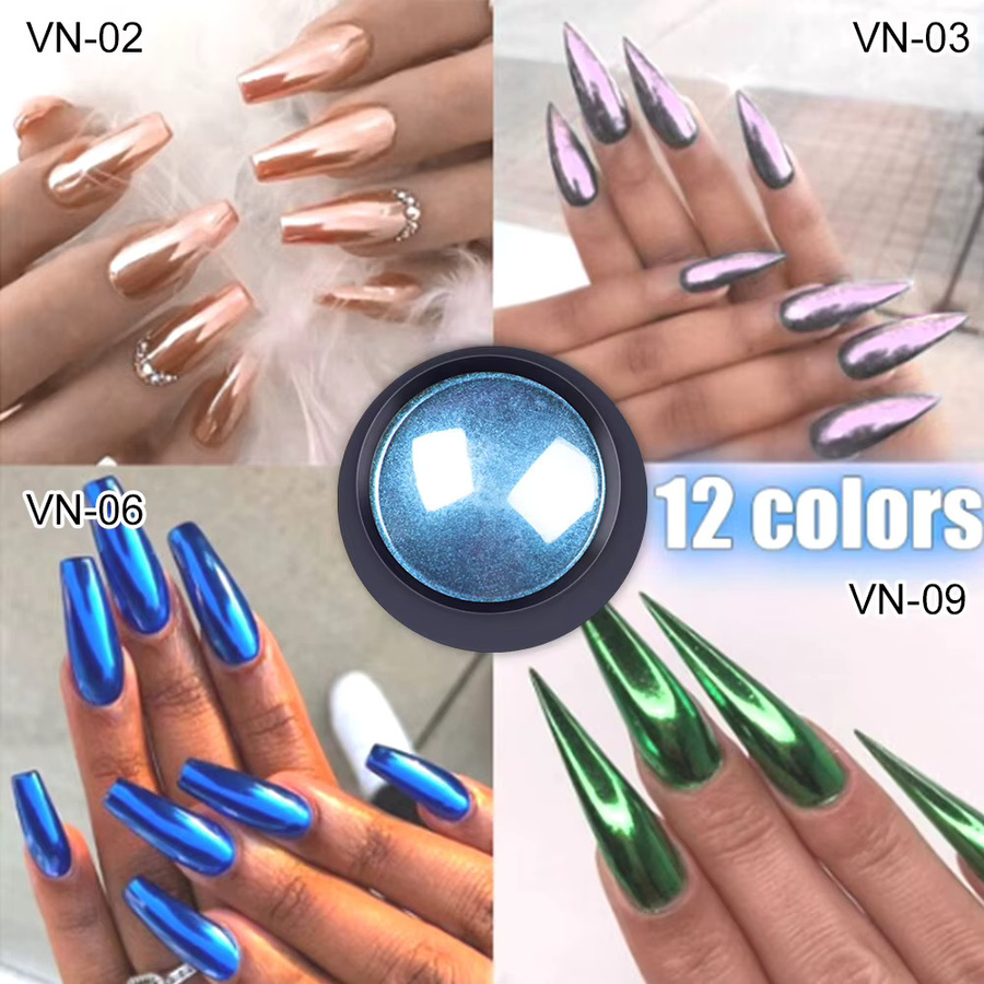 VERONNI Nagelpulver Metallic Chrom, 12 Farben, Glitter Pigment - Bild 5