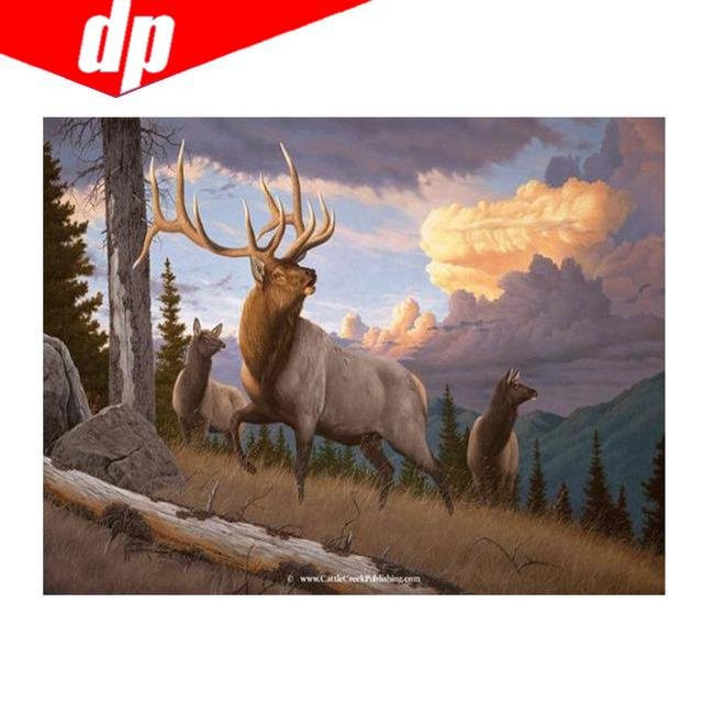 FIYO 5D Diamantstickerei DIY Hirsch Motiv als Kreuzstich Foto in Grau, B: 30 cm, H: 20 cm - Bild 1