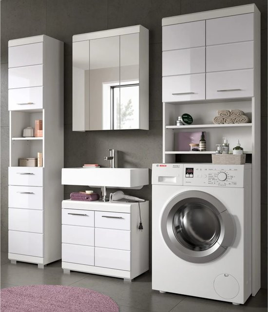 Inn.Furn Badmöbel Set Shawn 4-teilig in Weiß Hochglanz mit LED-Beleuchtung, Breite: 190 cm - Bild 1