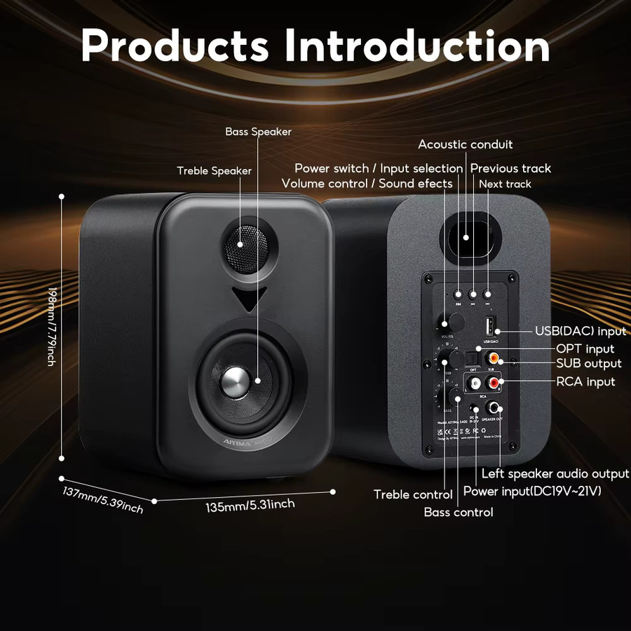 AIYIMA Upgrade S400 Aktive Lautsprecher Studiomonitor mit Bluetooth und USB DAC in Schwarz - Bild 3