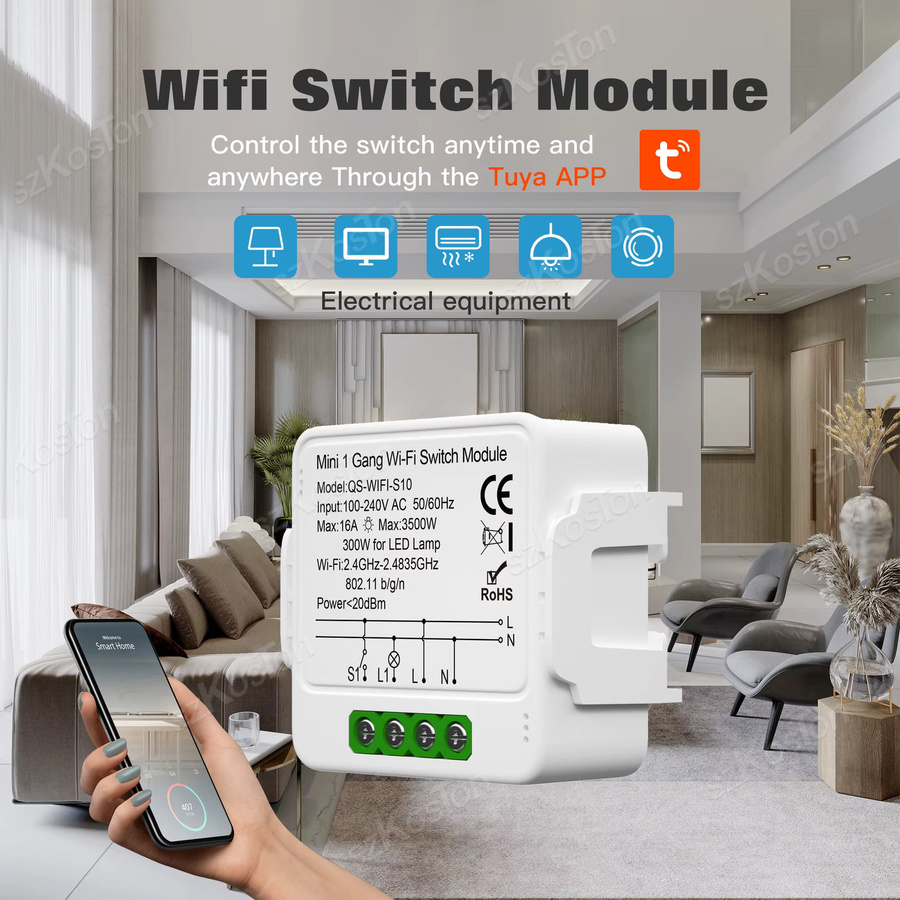 Tuya WiFi Smart Switch Modul für 1/2/3 Gang mit 2-Wege-Steuerung, Smart Life App Automatisierung, kompatibel mit Amazon Alexa und Google Assistant, Farbe: Weiß - Bild 2