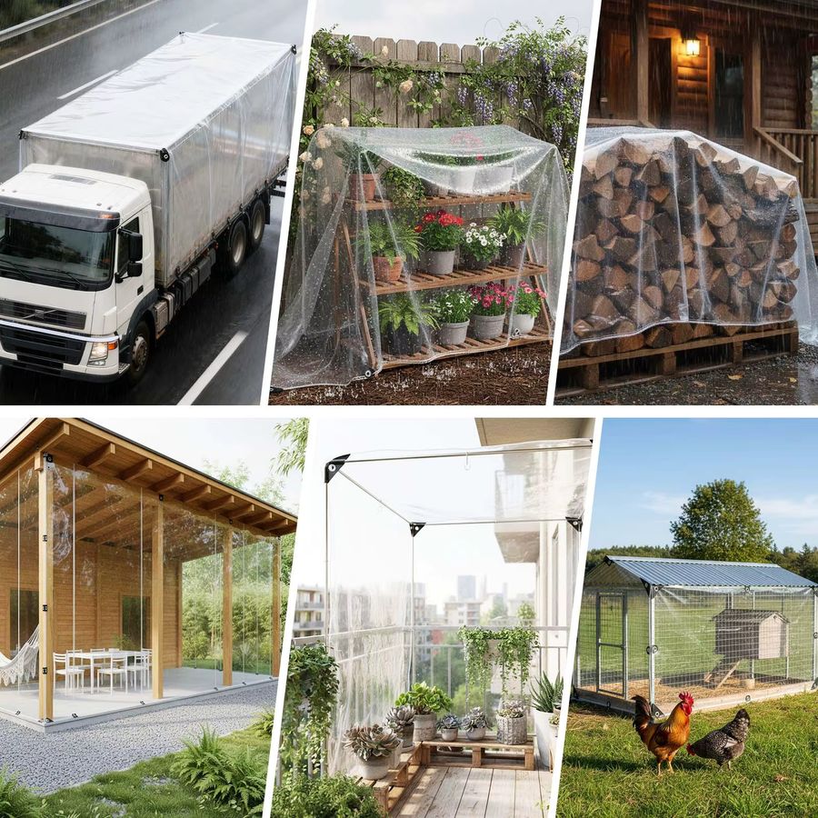 Wasserdichte transparente PVC-Plane mit rostfreien Ösen für Terrasse, Pavillon und Gartenmöbel, 0,2 mm Stärke - Bild 2