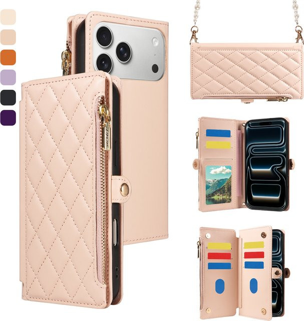 PU-Leder Handyhülle mit magnetischem Trageriemen und Brieftaschen-Funktion für Samsung Galaxy S26 S25 S24 S22 S21 S20 FE Plus Ultra Edge in Braun und Pink - Bild 1
