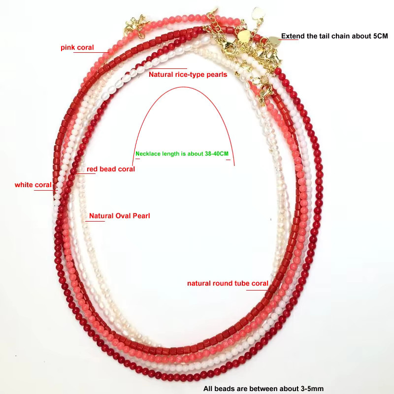 Halskette Perle, Rote Koralle, Bunt, Damen - Bild 1
