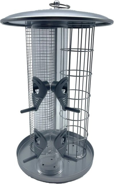 Relaxdays Vogelfutterstation 3-in-1 aus Eisen und Kunststoff in Silber zum Aufhängen - Bild 1