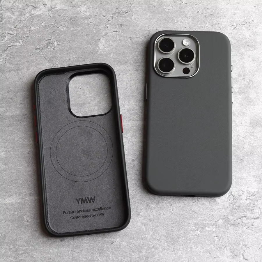 YMW Premium Nappahülle aus echtem Leder für iPhone 15 14 13 Pro Max in Braun mit magnetischem Supercar-Design - Bild 4