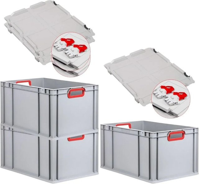 PROREGAL Spar Set 3x Eurobox Nextgen Color in Rot mit Scharnierdeckel, Schiebeschnappverschlüssen und verstärktem Boden, H x B x T: 32 x 40 x 60 cm - Bild 1