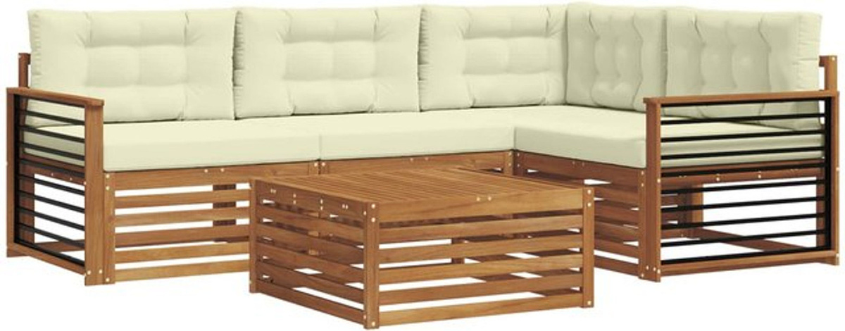 Modernes Outdoor-Sofagarnitur Set aus Akazie Massivholz mit 5 Teilen und Kissen in Natur und Beige von vidaxl - Bild 1