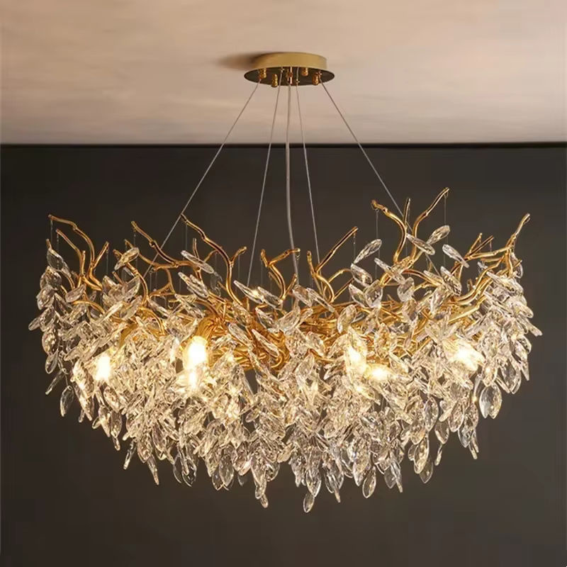 SaloEElaitte Postmoderne Kristall-LED-Pendelleuchte in Gold mit E14 Fassung für dein Esszimmer - Bild 5