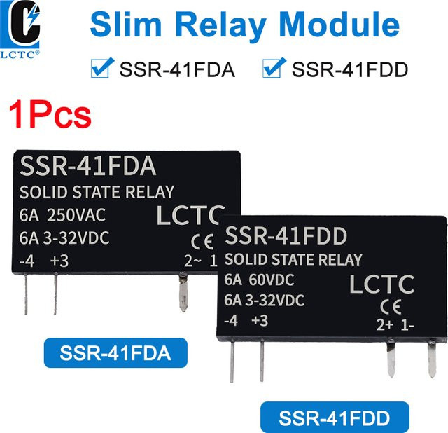 LCTC SSR Halbleiterrelais Mini-Relais SSR-41FDA SSR-41FDD in Schwarz, 6A, 3-32VDC zu 250VAC/60VAC, berührungsloses Relais - Bild 1